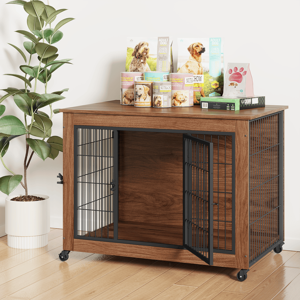 Dog Crate with Side Cabinet Design