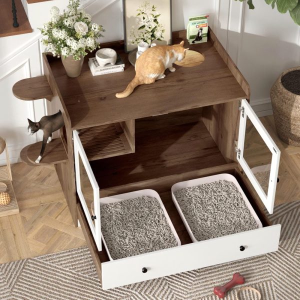 omnihaven 3 in 1 luxury hidden cat litter box enclosure with storage drawer