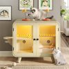 omnihaven mid century modern cat litter box enclosure, smart rgb tv style cat cabinet side table with litter leak walkway, glass doors & interactive toys