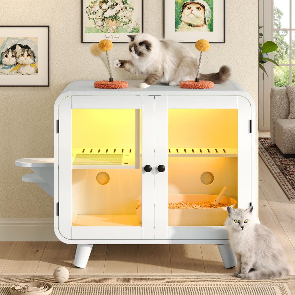 Traditional litter box compared with a hidden cat litter box enclosure