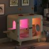omnihaven mid century modern cat litter box enclosure, smart rgb tv style cat cabinet side table with litter leak walkway, glass doors & interactive toys