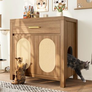 omnihaven 3 in 1 luxury hidden cat litter box enclosure with sisal scratching doors