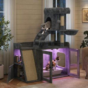 omnihaven all in one smart rgb cat tree & hidden litter box enclosure