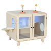 omnihaven mid century modern cat litter box enclosure, smart rgb tv style cat cabinet side table with litter leak walkway, glass doors & interactive toys