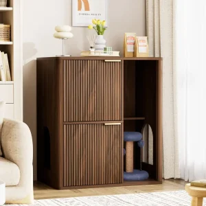Modern cat litter box furniture cabinet with built-in cat tree
