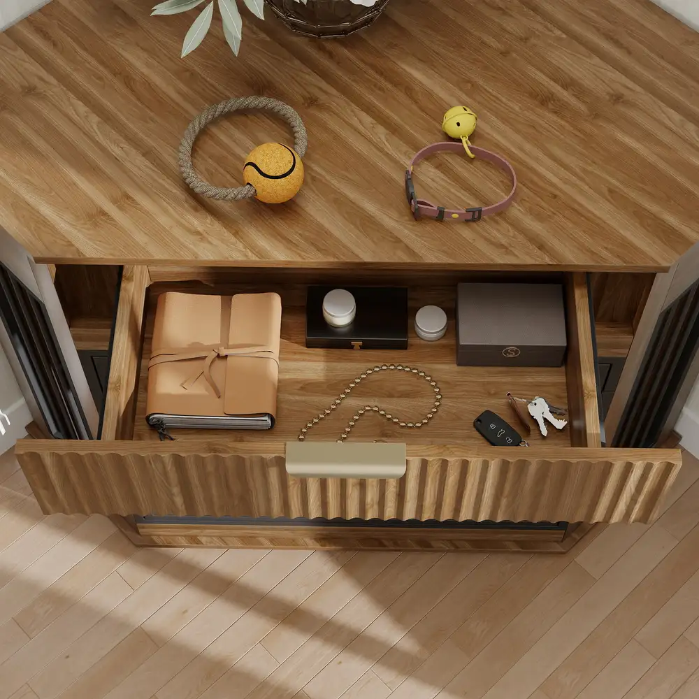 fluted drawer for organizing dog supplies