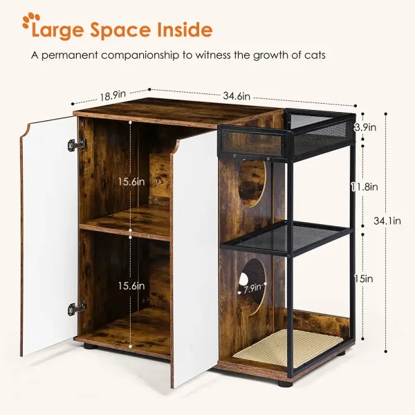 Dimensions diagram showing 34.6 inch length and 34.1 inch height of the cabinet