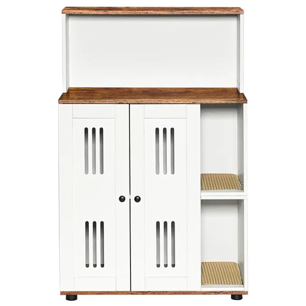 White walnut pet furniture litter box styled with plants