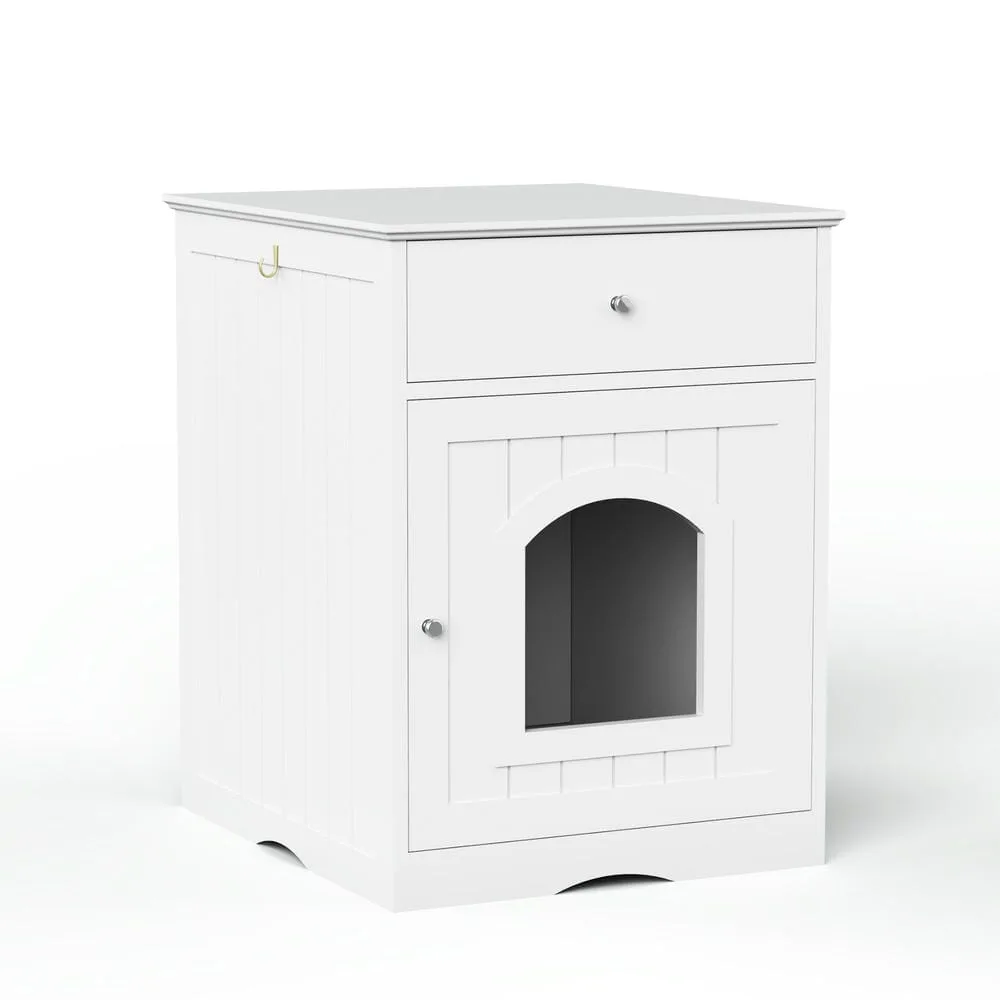 Open view showing the hidden litter pan and roomy storage drawer