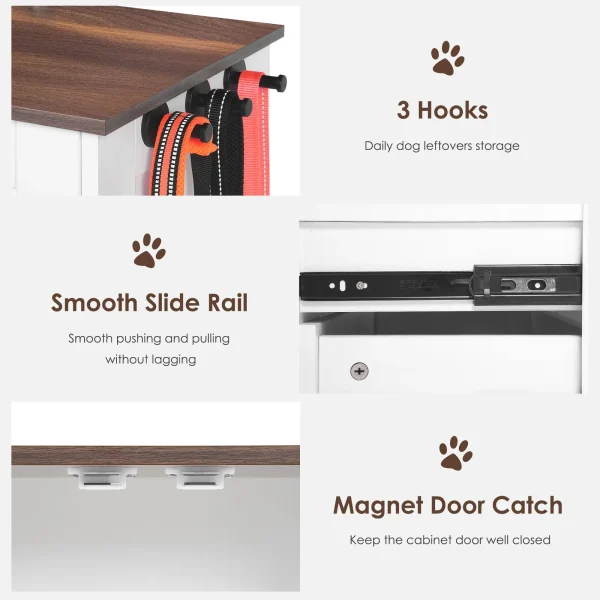 side hooks, smooth slide rail, and magnet door catch details of the feeder cabinet