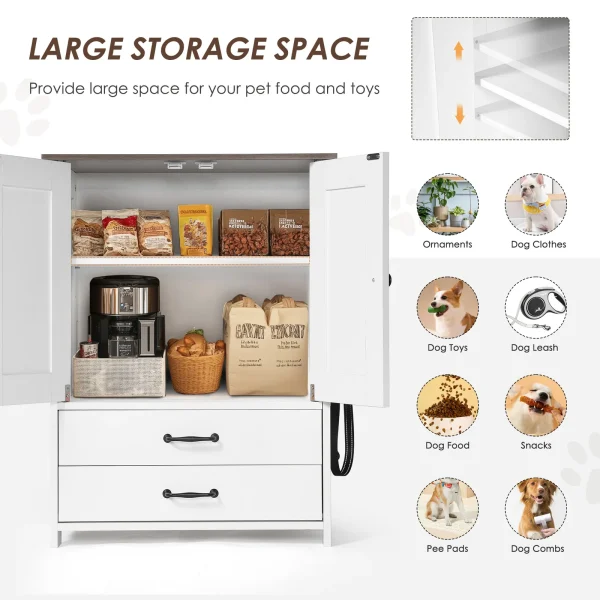 large storage drawer space inside the feeder cabinet