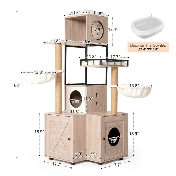dimensions diagram of the cat litter tower in inches