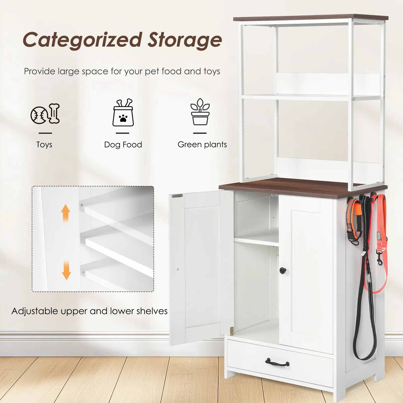 categorized storage layout inside the cabinet