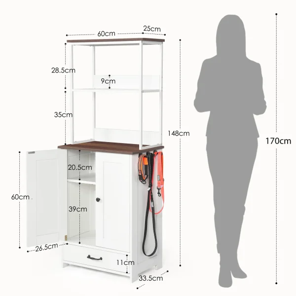 dimensions diagram of the dog feeder cabinet in inches