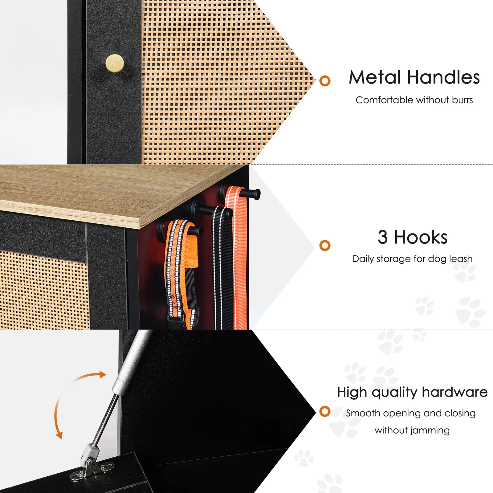side hooks for collars and leashes on the cabinet