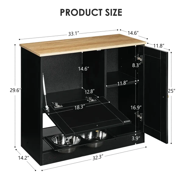 dimensions diagram of the dog food cabinet in inches