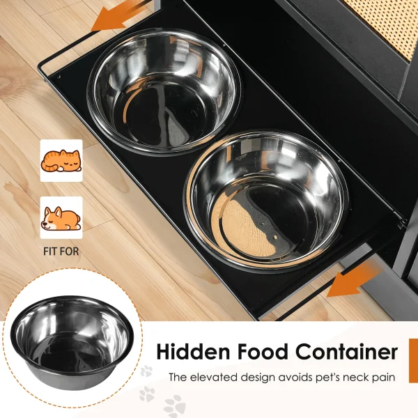 pull-out drawer with hidden food container and steel bowls