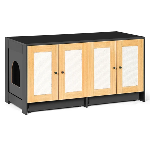 double litter cabinet front view in black and light oak