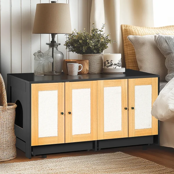 styled as a bedroom console with a lamp and books on top