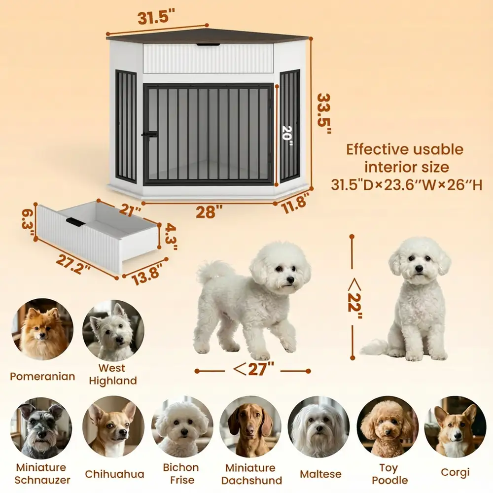 corner dog crate dimensions and measurements