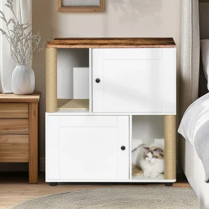 White vintage enclosure with a pet resting in the lower compartment