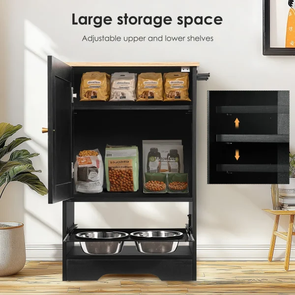 open top shelf and interior storage space for food bags and toys