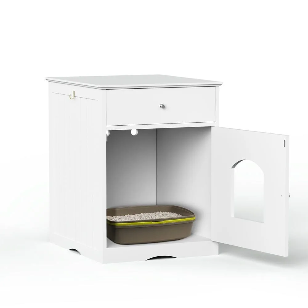 Open view showing the hidden litter pan and roomy storage drawer