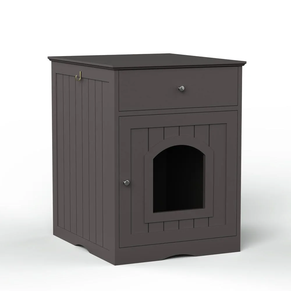 Open view showing the hidden litter pan and roomy storage drawer