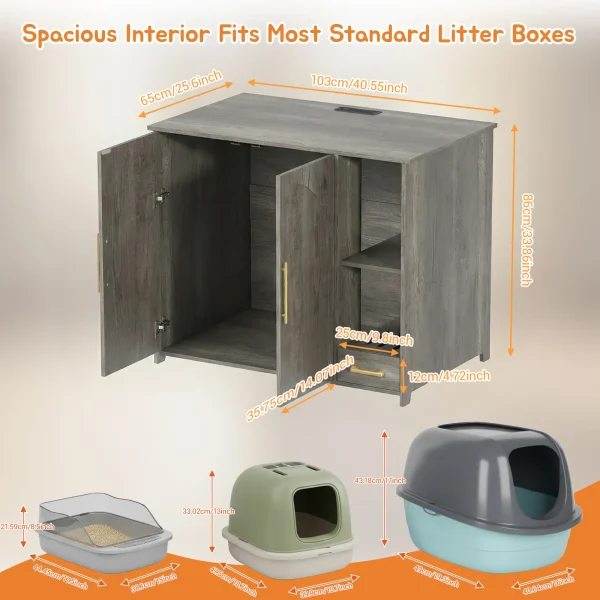 spacious interior of the extra large litter box enclosure fits most standard litter boxes
