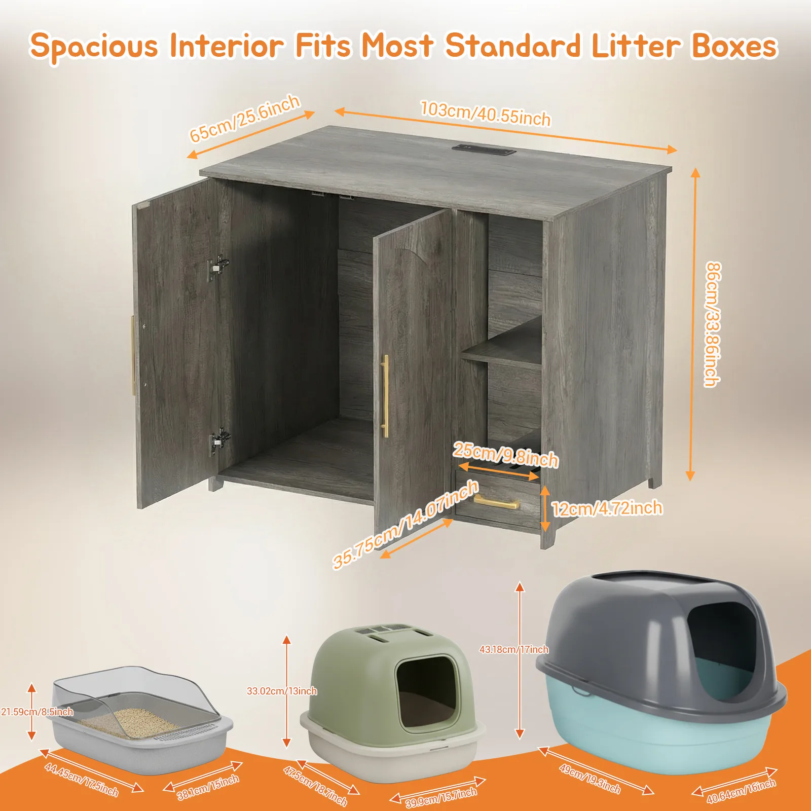 spacious interior of the extra large litter box enclosure fits most standard litter boxes