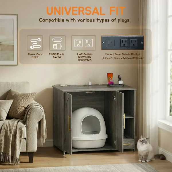 universal fit power outlets built into the xl litter box enclosure