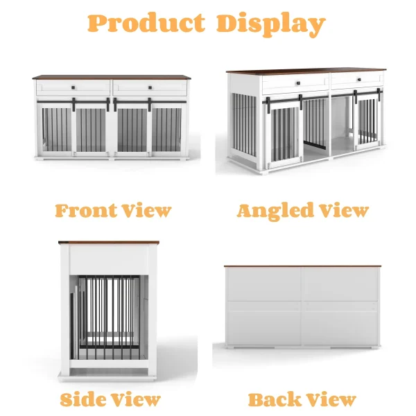 Double dog crate furniture with two dogs in side by side kennels