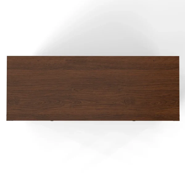 Walnut tone top panel that works as a side table