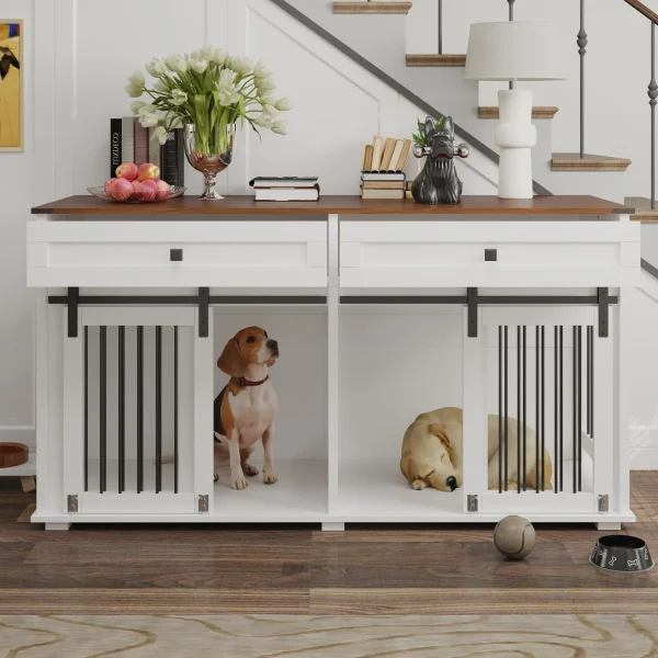Brown and white two tone finish of the double dog crate furniture