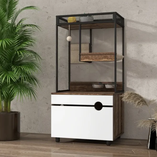 Cat Tree Storage Cabinet with Hidden Storage, Multifunctional Indoor Cat Furniture
