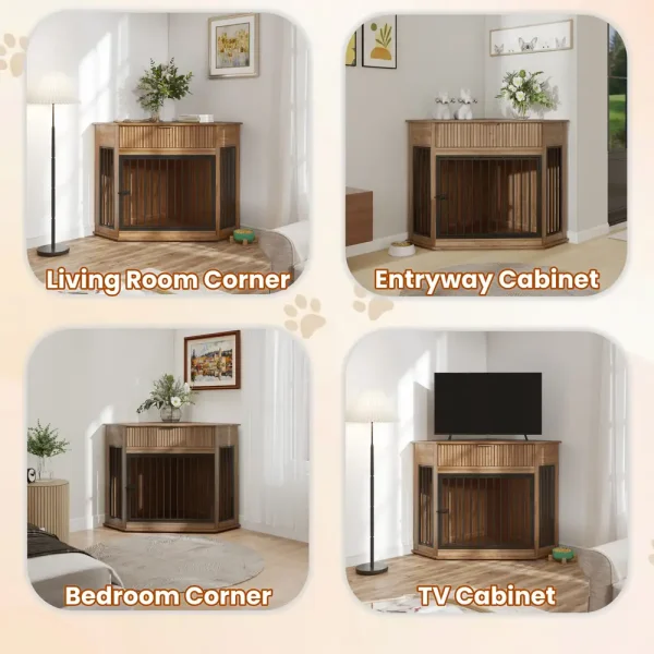 wooden dog crate cabinet with storage drawer